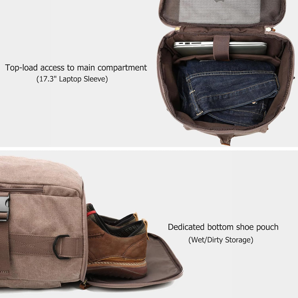 40L Travel Backpack, Vintage Canvas Rucksack Convertible Duffel Bag Carry on Backpack Fit for 17.3 Inch Laptop Bag