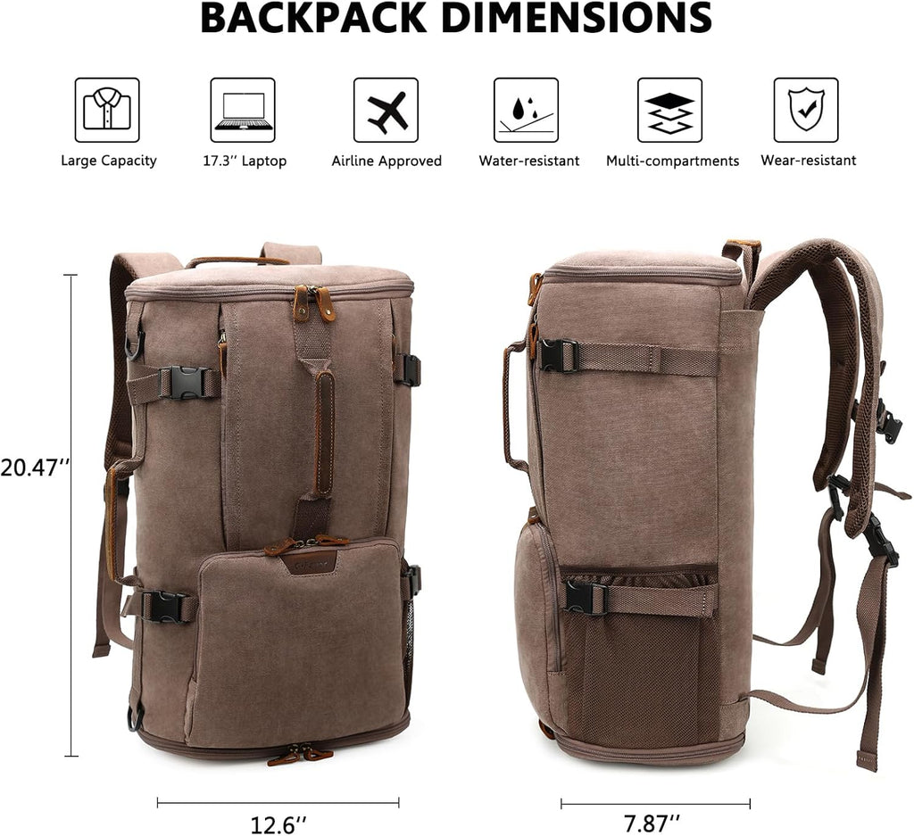 40L Travel Backpack, Vintage Canvas Rucksack Convertible Duffel Bag Carry on Backpack Fit for 17.3 Inch Laptop Bag