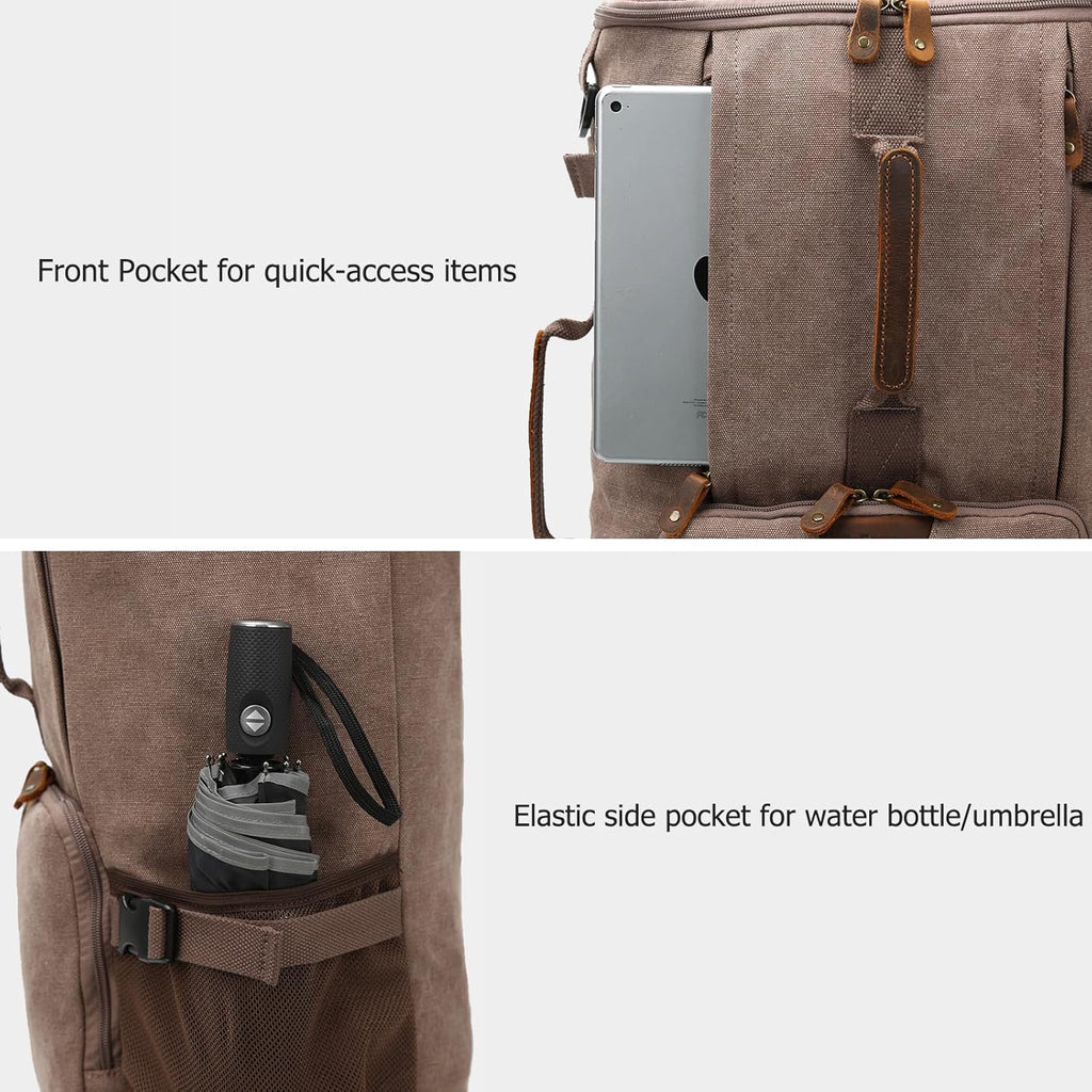 40L Travel Backpack, Vintage Canvas Rucksack Convertible Duffel Bag Carry on Backpack Fit for 17.3 Inch Laptop Bag