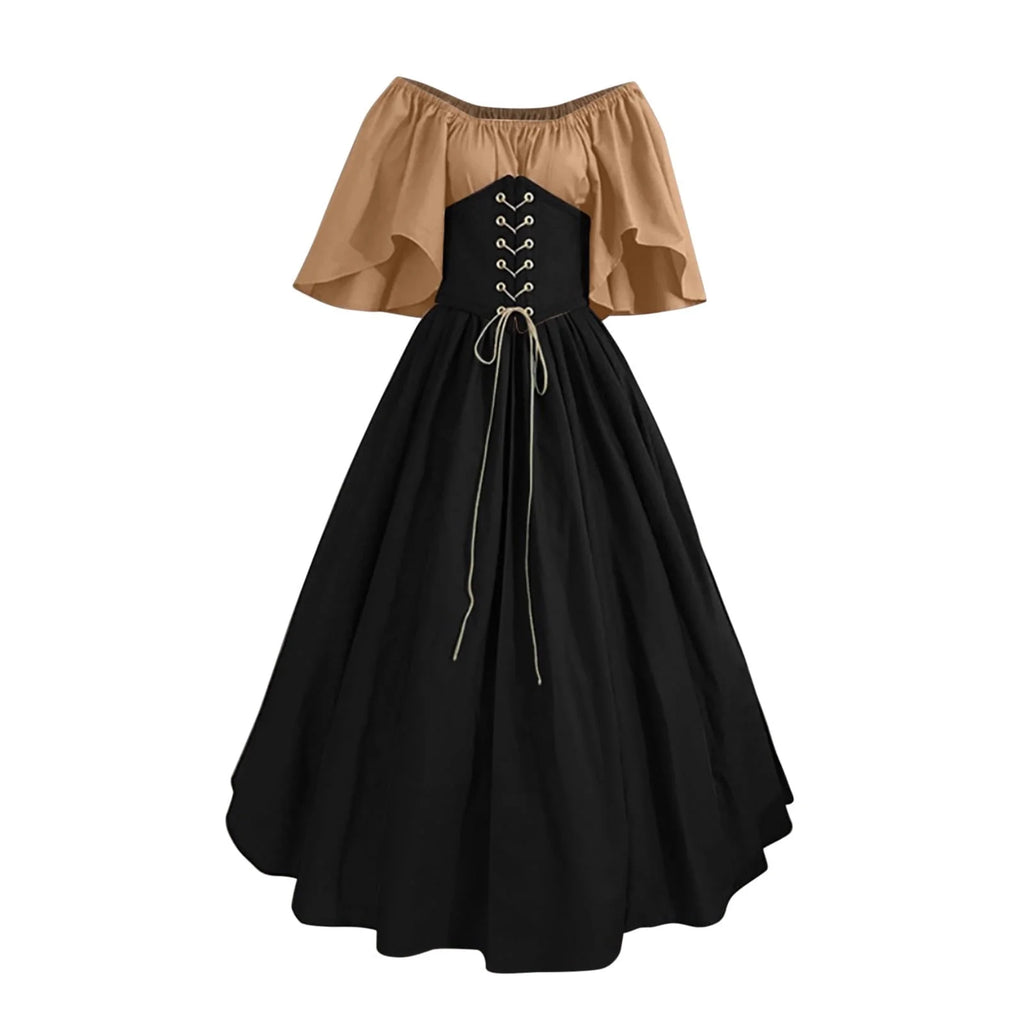 Womens Renaissance Faire Dresses Irish Traditional plus Size Dresses Ruffle over Dress Corset Retro Gown