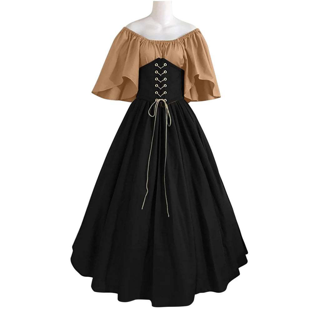 Womens Renaissance Faire Dresses Irish Traditional plus Size Dresses Ruffle over Dress Corset Retro Gown